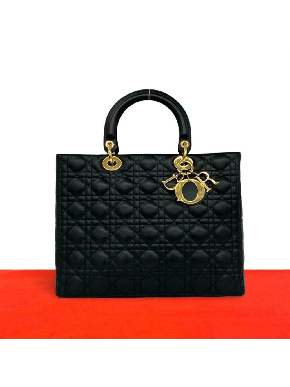 Dior Lady Dior Cannage Lambskin Handbag Mini Tote Black